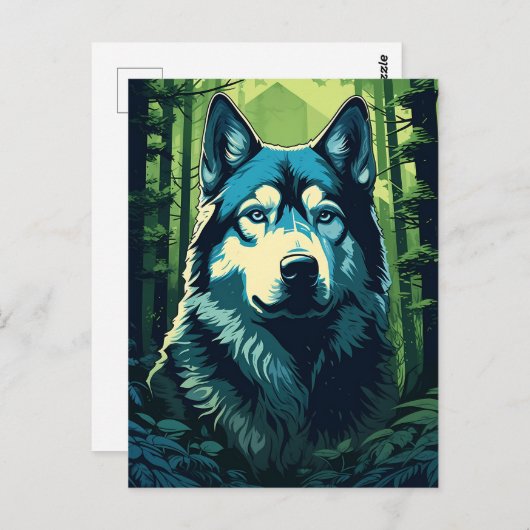 Husky in het groene weelderige bos briefkaart (Voorkant / Achterkant)