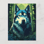 Husky in het groene weelderige bos briefkaart (Voorkant)