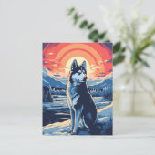 Husky in het winterbos tijdens zonsondergang briefkaart (Staand voorkant)