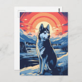 Husky in het winterbos tijdens zonsondergang briefkaart (Voorkant / Achterkant)
