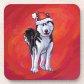 Husky in Santa Hat op Red Bier Onderzetter (Voorkant)