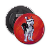 Husky in Santa Hat op Red Button Flesopener (Voorkant)