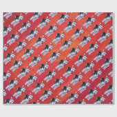 Husky in Santa Hat op Red Cadeaupapier (Vlak)