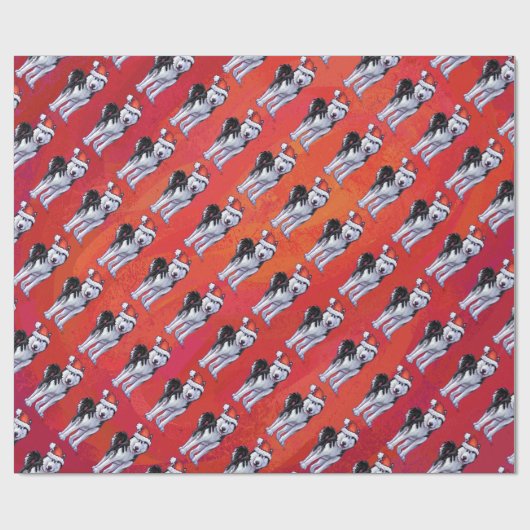 Husky in Santa Hat op Red Cadeaupapier (Vlak)