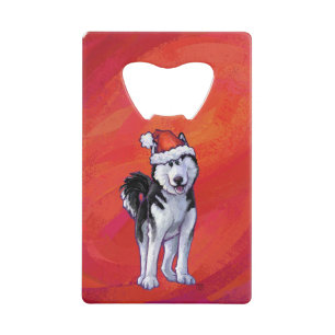 Husky in Santa Hat op Red Creditkaart Flessenopener