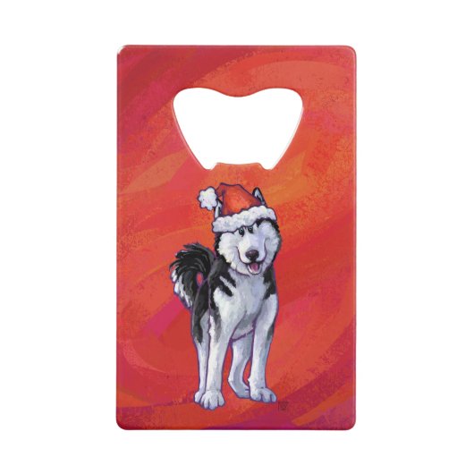 Husky in Santa Hat op Red Creditkaart Flessenopener (Voorkant)