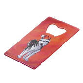 Husky in Santa Hat op Red Creditkaart Flessenopener (Voorkant Gekanteld)