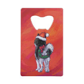 Husky in Santa Hat op Red Creditkaart Flessenopener (Achterkant)