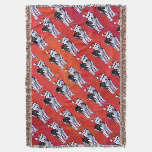 Husky in Santa Hat op Red Deken (Voorkant Verticaal)