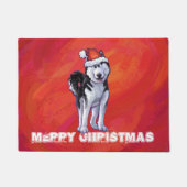 Husky in Santa Hat op Red Deurmat (Voorkant)