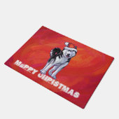 Husky in Santa Hat op Red Deurmat (Schuin)