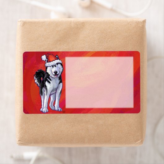 Husky in Santa Hat op Red Etiket (Insitu)