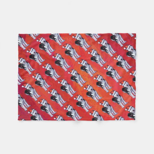 Husky in Santa Hat op Red Fleece Deken (Voorkant (Horizontaal))