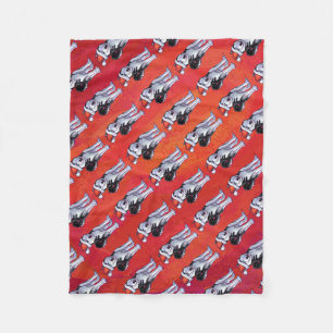 Husky in Santa Hat op Red Fleece Deken