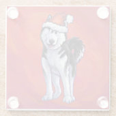 Husky in Santa Hat op Red Glazen Onderzetter (Achterkant)