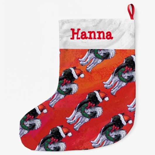 Husky in Santa Hat op Red Grote Kerstsok (Achterkant)