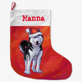 Husky in Santa Hat op Red Grote Kerstsok (Voorkant)