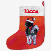 Husky in Santa Hat op Red Grote Kerstsok (Achterkant)