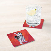 Husky in Santa Hat op Red Kartonnen Onderzetters (Insitu)