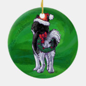 Husky in Santa Hat op Red Keramisch Ornament (Achterkant)