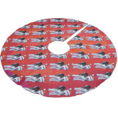 Husky in Santa Hat op Red Kerstboom Rok (Gekanteld)