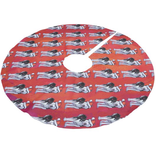 Husky in Santa Hat op Red Kerstboom Rok (Gekanteld)