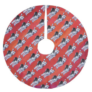 Husky in Santa Hat op Red Kerstboom Rok