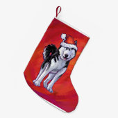 Husky in Santa Hat op Red Kleine Kerstsok (Voorkant (Hangend))
