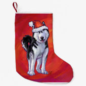 Husky in Santa Hat op Red Kleine Kerstsok (Voorkant)