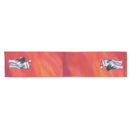 Husky in Santa Hat op Red Korte Tafelloper (Horizontaal)