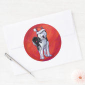 Husky in Santa Hat op Red Ronde Sticker (Envelop)