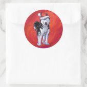 Husky in Santa Hat op Red Ronde Sticker (Tas)