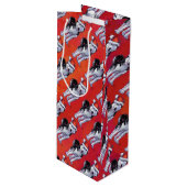 Husky in Santa Hat op Red Wijn Cadeautas (Voorkant Gekanteld)