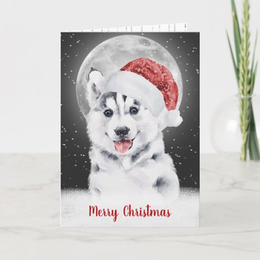 Husky in Snowflakes en Moonlight Kaart (Voorkant)