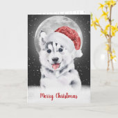 Husky in Snowflakes en Moonlight Kaart (Gele Bloem)