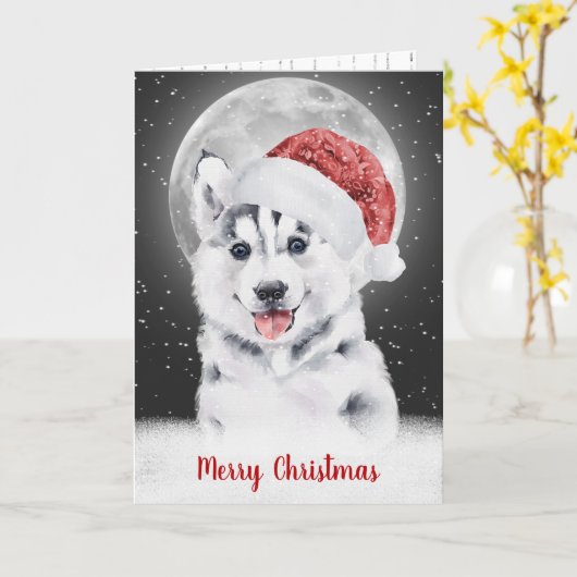 Husky in Snowflakes en Moonlight Kaart (Gele Bloem)