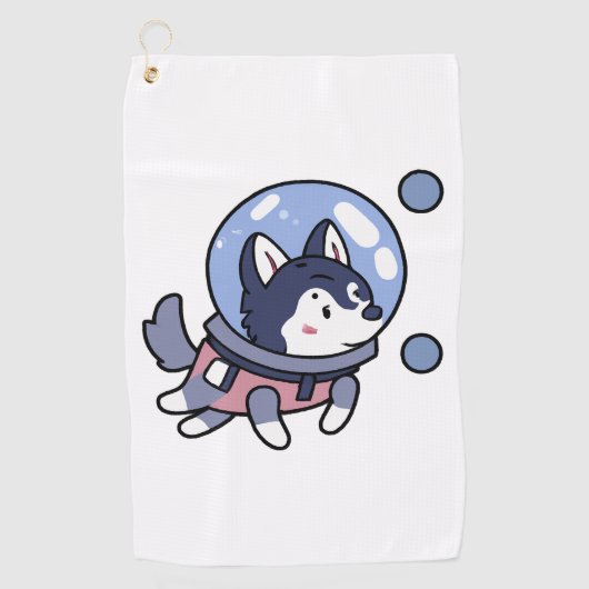 Husky in Space Puppy Hondenliefhebber Retro Golfhanddoek (Voorkant)
