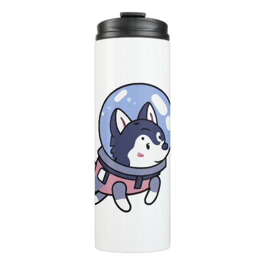 Husky in Space Puppy Hondenliefhebber Retro Thermosbeker (Voorkant)