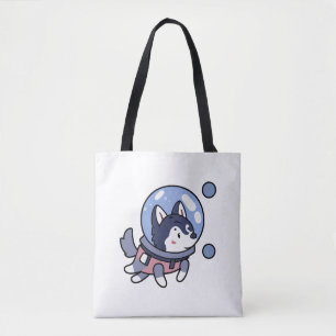 Husky in Space Puppy Hondenliefhebber Retro Tote Bag