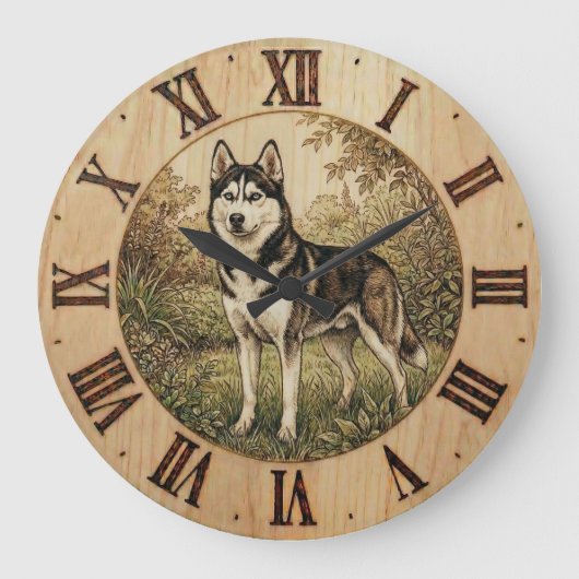 Husky in Spring Park Wall Clock Grote Klok (Voorkant)