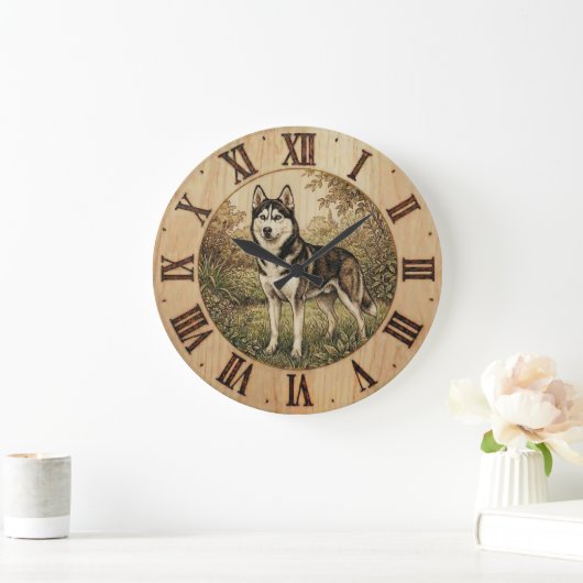 Husky in Spring Park Wall Clock Grote Klok (Huis)