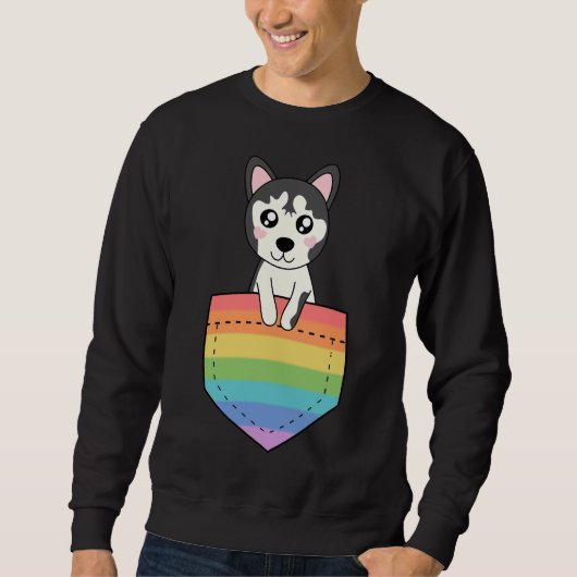 Husky in zak regenboog trui (Voorkant)