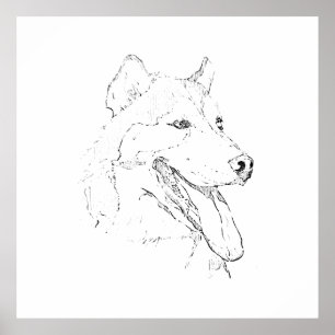 Husky Inkt Muurkunst – Minimalistische Honden Lijn Poster