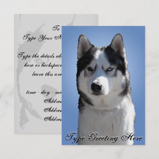 Husky Invitations op persoonlijke titel Siberian H Kaart (Voorkant / Achterkant)