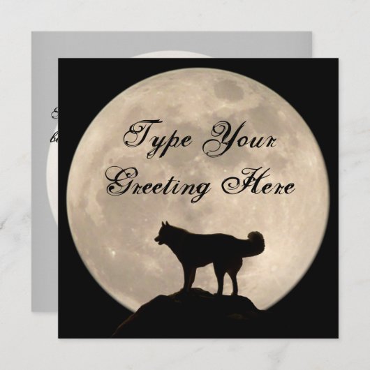 Husky Invitations Personalized Husky / Wolf Card Kaart (Voorkant / Achterkant)