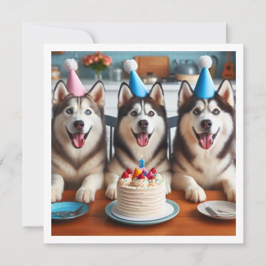 Husky kaart, Husky fotokaart, Husky hond verjaarda Kaart (Voorkant)