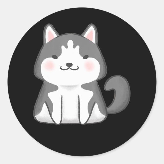 Husky | Kawaii Siberian Husky Dog Japans Anime Ronde Sticker (Voorkant)