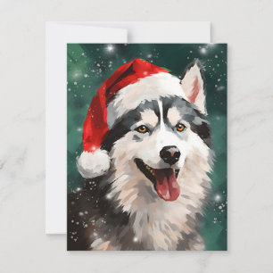 Husky Kerstborstel schilderij kunstwerk Feestdagenkaart