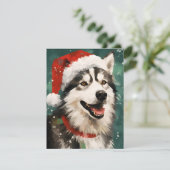 Husky Kerstborstel schilderij kunstwerk Feestdagenkaart (Staand voorkant)