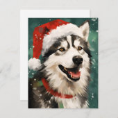 Husky Kerstborstel schilderij kunstwerk Feestdagenkaart (Voorkant / Achterkant)